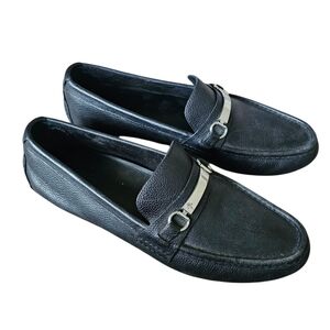 Cole Haan Black Leather Slip On Loafers with Silver Accent Size 12